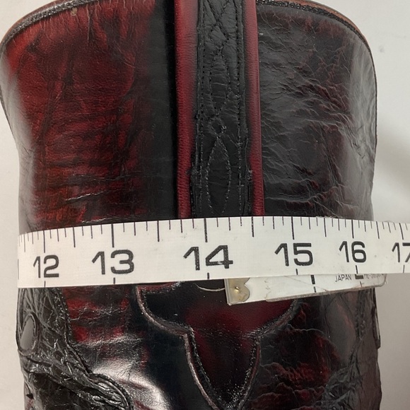 Vintage Lucchese Black Cherry Ostrich Quill Cowboy Boots 10 B Inlay New Soles - Picture 9 of 16